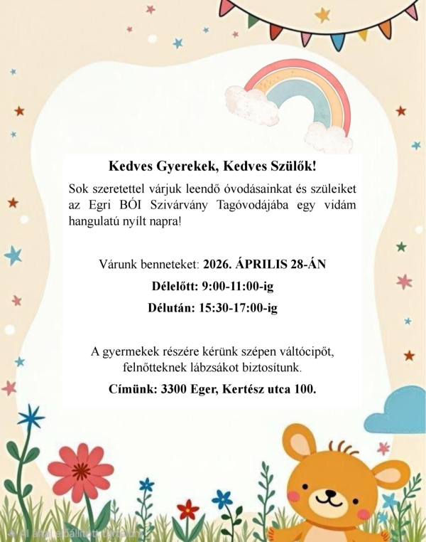 Nyílt nap az Egri BÓI Szivárvány Tagóvodájában